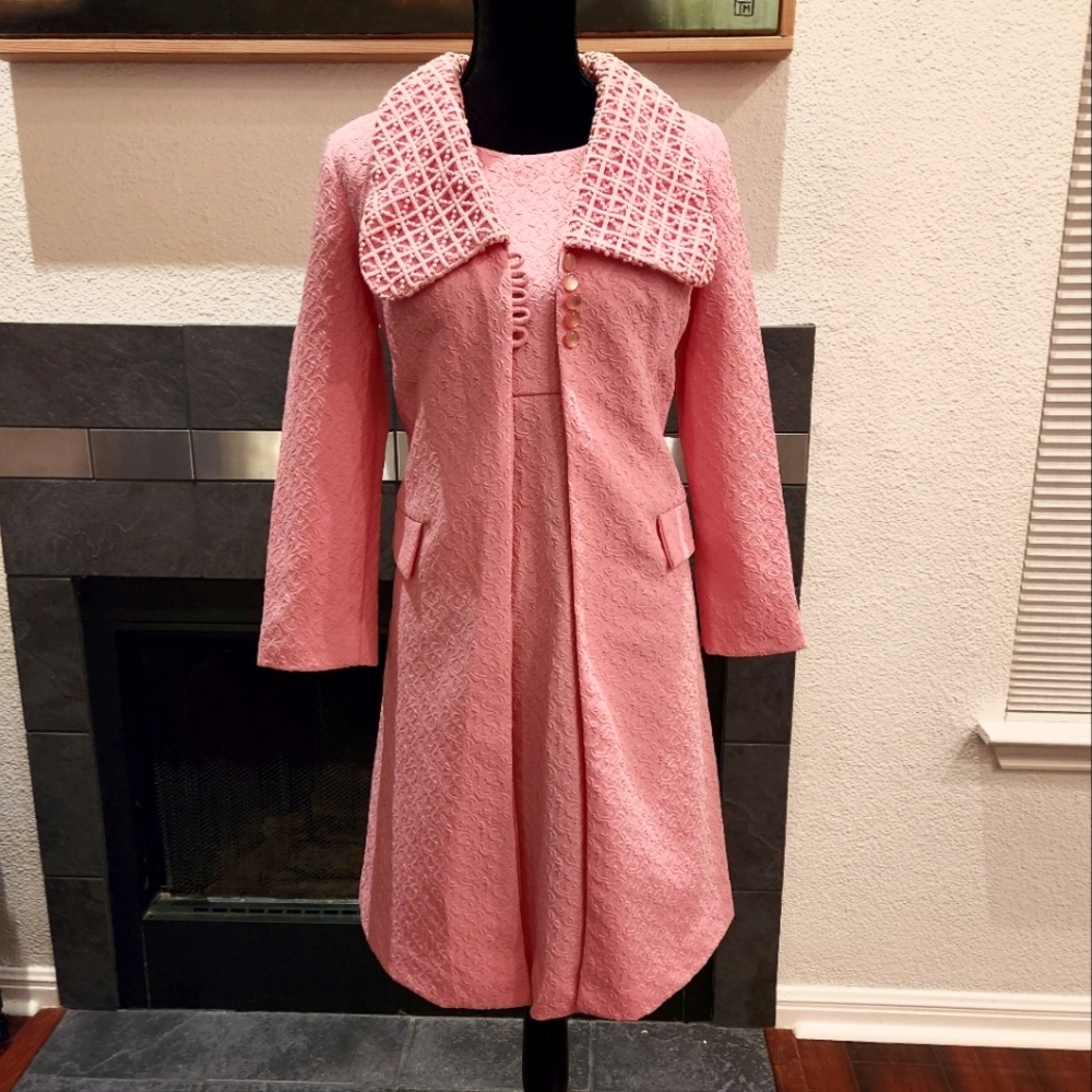 🖤 VINTAGE 60s Mod Jackie MCM Dress Coat Set Matching Lucite Buttons RARE